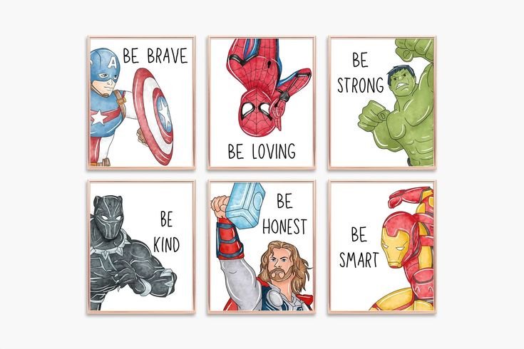 four avengers posters with the words be brave, be loving, be honest and be smart