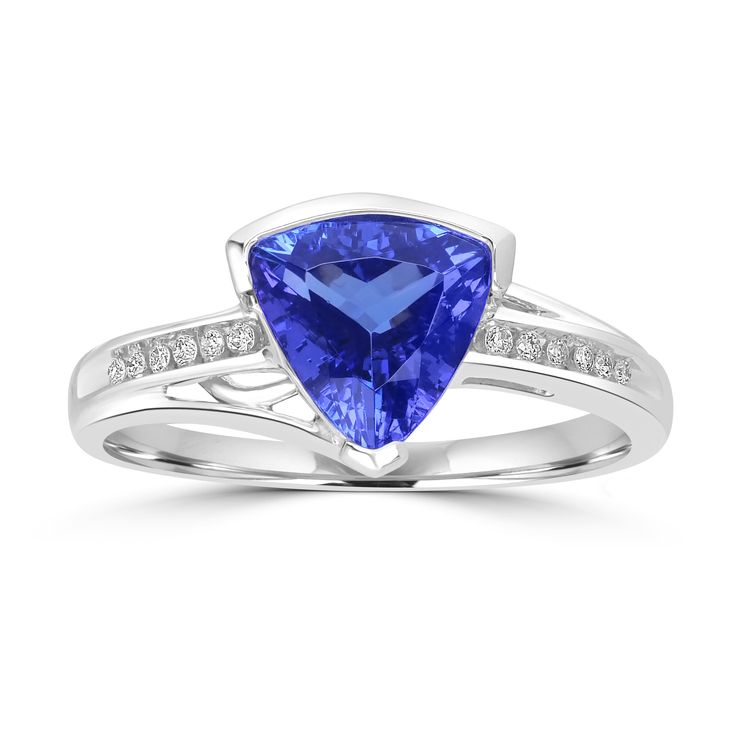 1.75ct AAAA Trillion Tanzanite Ring With 0.06 cttw Diamond in 14K Whit – Top Tanzanite Trillion Ring, Tanzanite Ring, Blue Tanzanite, Tanzanite Gemstone, Fancy Jewellery, Birthday Pictures, 14k White Gold Ring, Ring Style, White Gold Ring