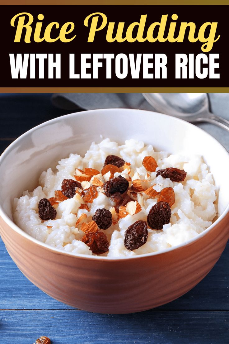 rice pudding with leftover rice and raisins in a bowl