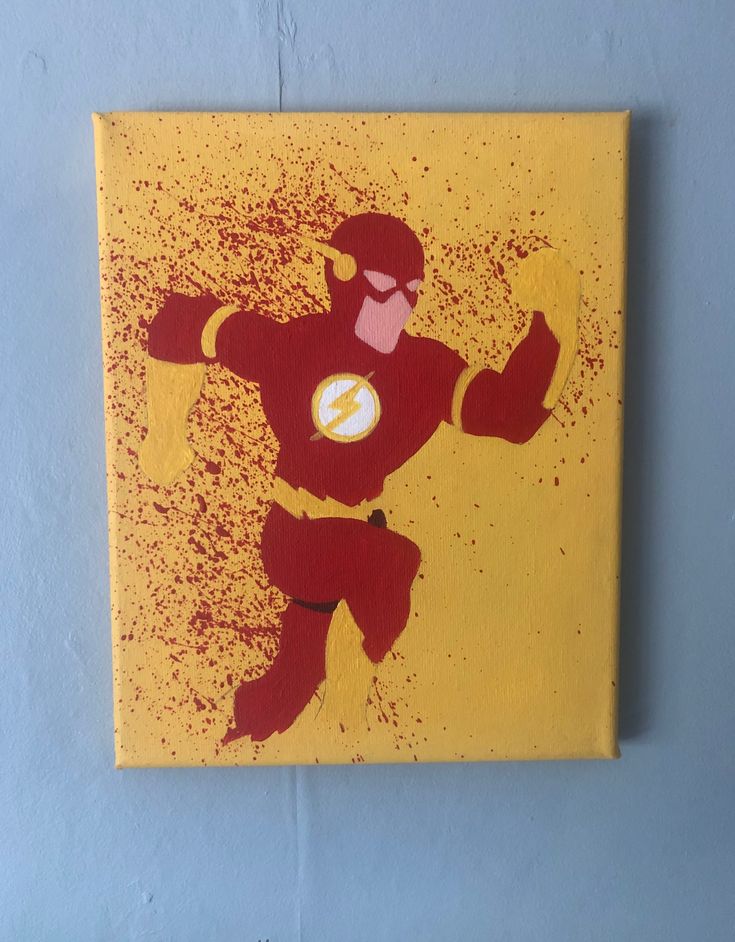 a painting of a flash man with red paint splattered on it