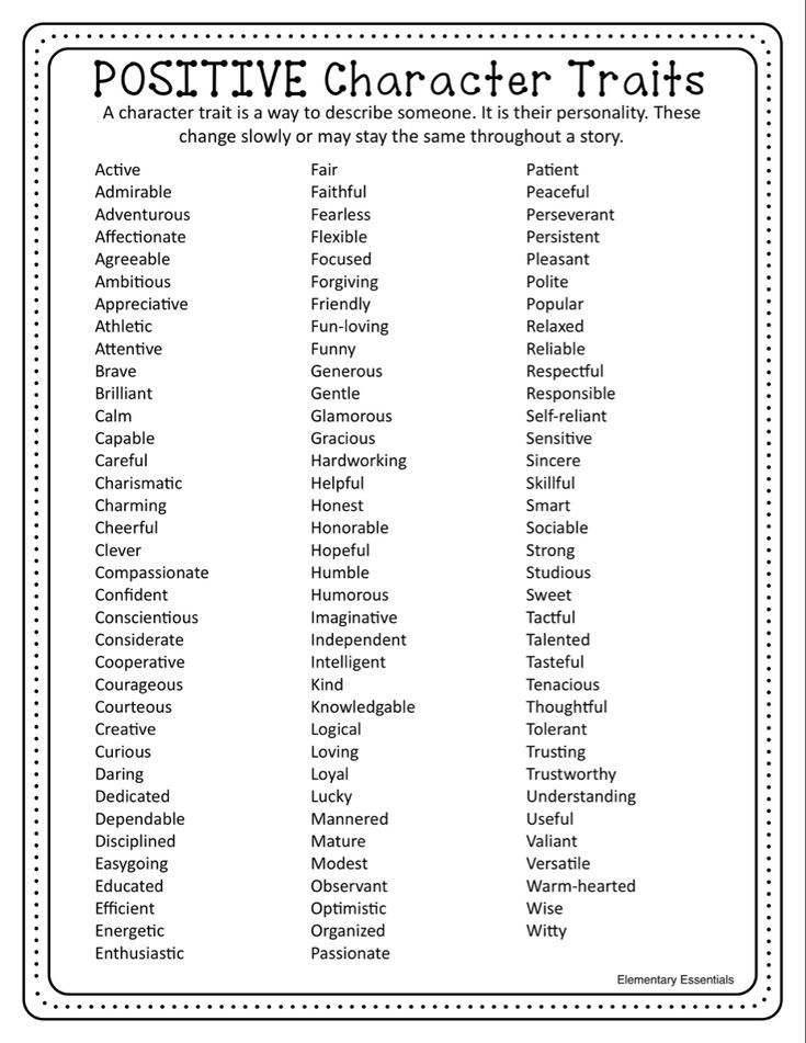 a poster with the words positive and negative characters in each word, which are on top of