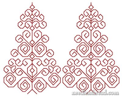 two red christmas trees are shown in the shape of an ornament on a white background