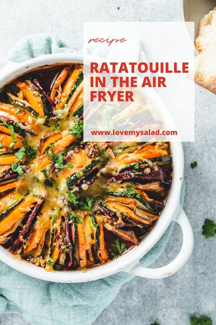 ratatoulie in the air fryer with bread and parsley on the side