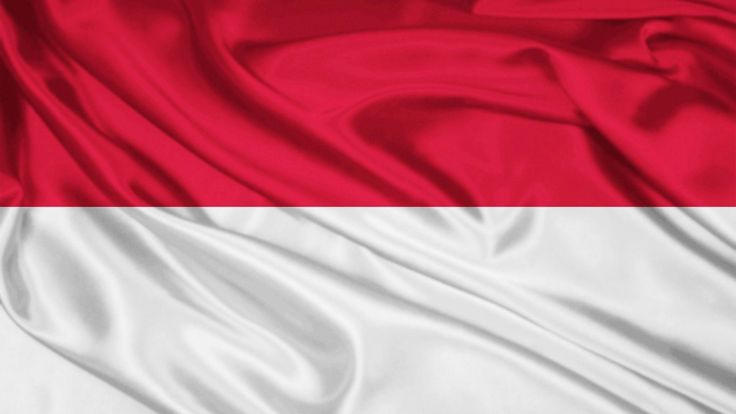 the flag of indonesia is shown in red and white stripes on a satin fabric background