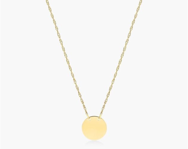 14K Yellow Gold Mini Disk Necklace. This sparkling 14K yellow gold polished disk pendant hangs from a 16 chain with a 2 extender that closes with a spring ring clasp. Pendant dimensions: 9mm Circle Shaped Yellow Gold Necklace With Adjustable Chain, 14k Gold Round Coin Necklace Fine Jewelry, 14k Yellow Gold Circle Necklace, 14k Gold Charm Necklace With Delicate Round Disc Chain, 14k Gold Necklace With Adjustable Chain And Round Disc, Modern Yellow Gold Round Disc Jewelry, Round Disc Charm Necklace With Adjustable Chain, Minimalist Necklace With Polished Round Disc, Minimalist Round Disc Necklace With Polished Finish