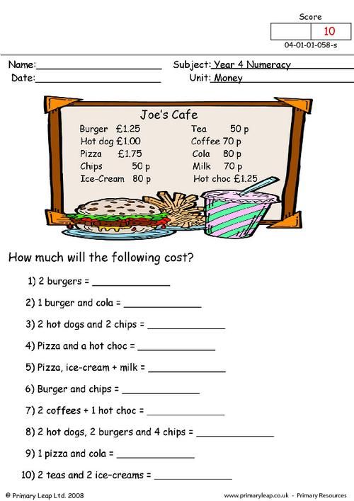 a worksheet with words and pictures to help students understand what food they are