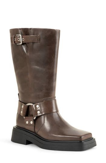 Maximize the moto appeal of your look with this harness-strap boot featuring a square toe and sturdy block heel. 1 3/4" heel 12" shaft Leather upper and lining/synthetic sole Imported Rugged Leather Moto Boots With Square Toe, Led Fashion, Boot Straps, Rollerball Perfume, Fabric Gift Bags, Moto Boots, Boot Shoes Women, Travel Size Products, Block Heels