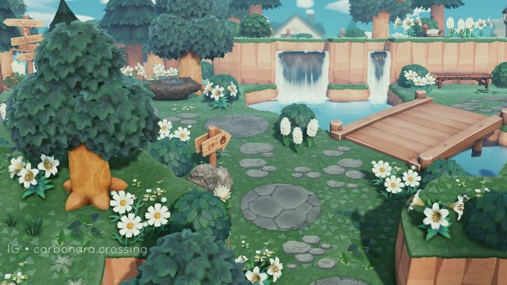 a painting of a park with flowers and trees