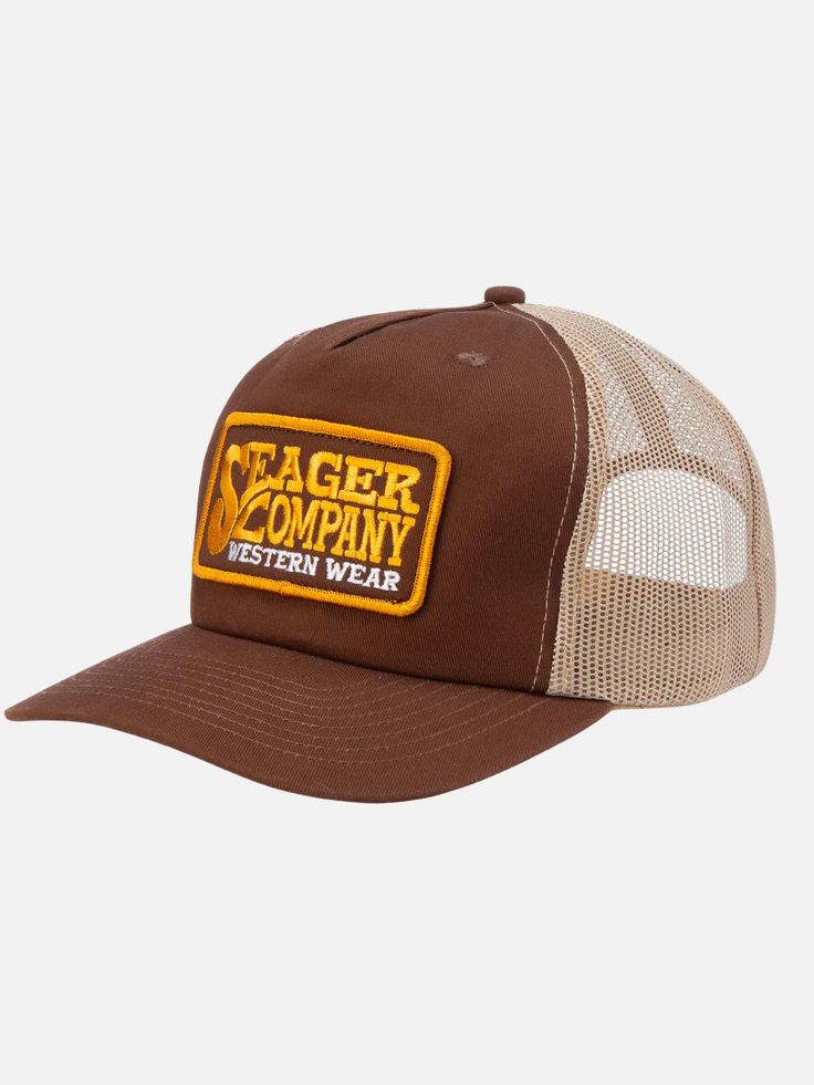 seager buckys trucker snapback cotton canvas mesh backing hat brown tan gold yellow white brand patch kempt athens ga georgia men's clothing store Brown Summer Trucker Hat With Curved Bill, Brown Curved Bill Trucker Hat For Summer, Trucker Hat With Flat Bill For Beach, Beach Flat Bill Trucker Hat, Trucker Baseball Cap With Flat Bill For Beach, Trucker Style Baseball Cap With Flat Bill For Beach, Brown Cotton Trucker Hat With Flat Brim, Summer Outdoor Brown Trucker Hat, Brown Cotton Flat Brim Trucker Hat