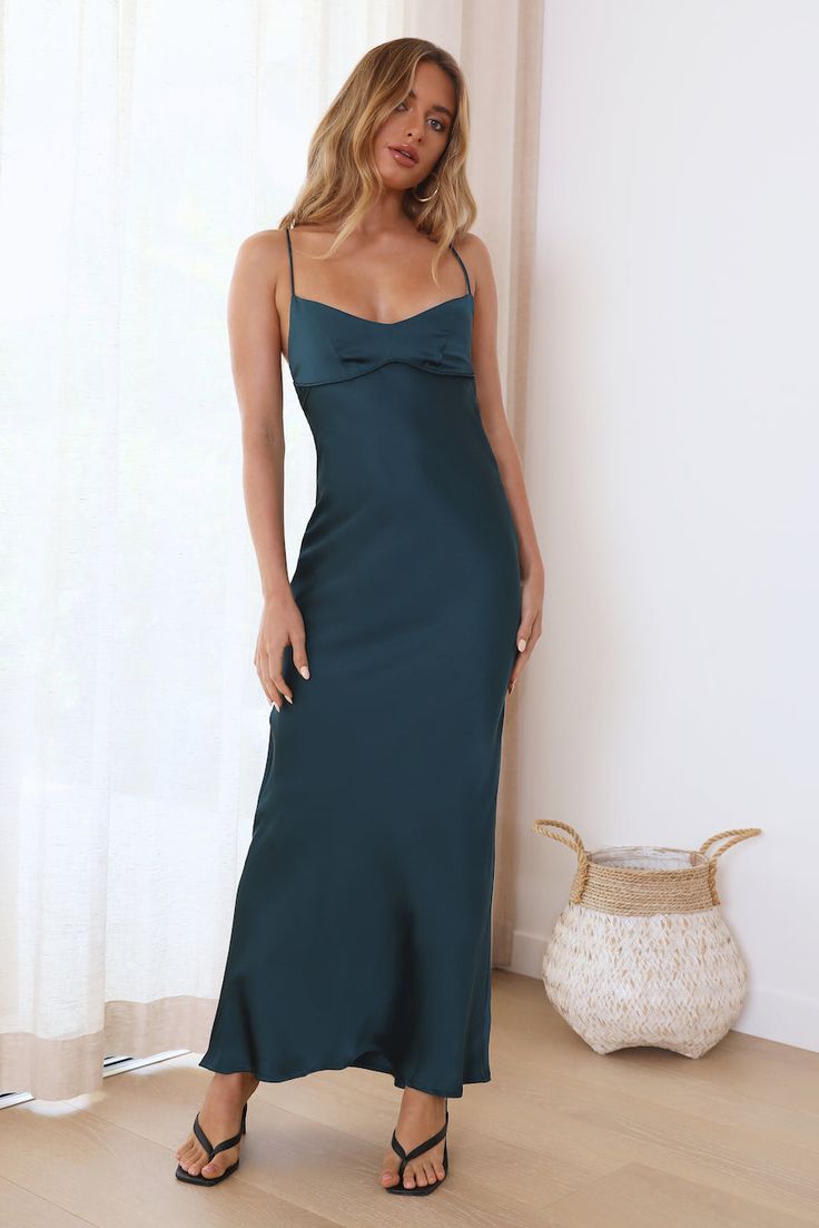 Maxi dress.  Unlined.  Model is a standard XS and is wearing size XS.  True to size.  Non-stretch fabric.   Criss-cross back.  Zipper.   Cold hand wash only.  Polyester.   Girl, go for a classic with this gorg dress. The It's Giving Style Satin Maxi Dress features a silky material and a criss-cross back. Style with heels and curls for a look we're loving. Grad Cruise Dresses, Silk Winter Formal Dress, Winter Formal Dresses Long Simple, Texas Fall Wedding Guest Dress, Floor Length Satin Dress, Cocktail Wedding Guest Dresses, Green Long Formal Dress, Maxi Hoco Dress, Hoco Long Dresses