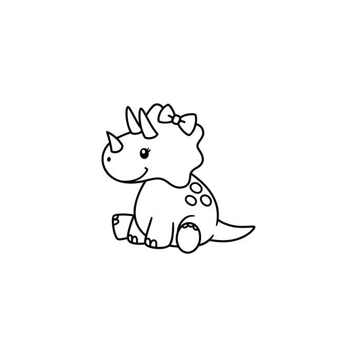 a black and white drawing of a baby dinosaur