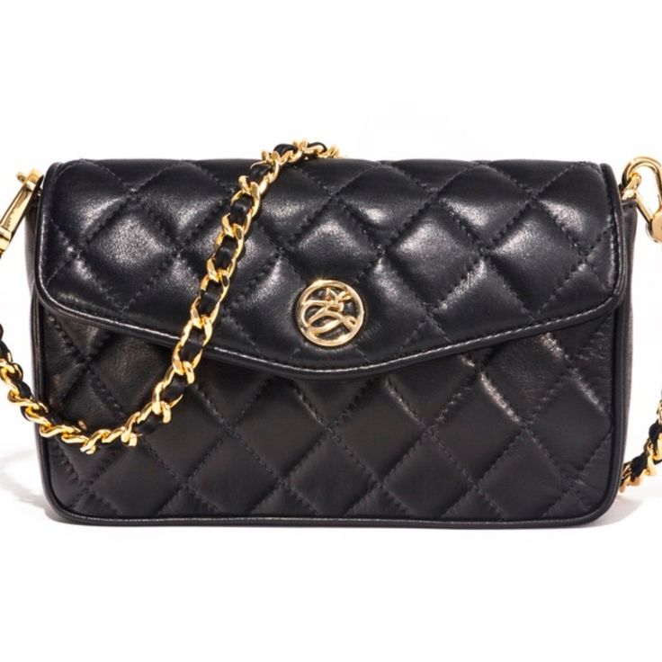 The Mademoiselle Is The Epitome Of Classically Chic, Making It The Ultimate Day-To-Night Bag. The Buttery Quilted Leather And Woven Chain Strap Give This Versatile Shape A Bit More Elegance. Can Be Worn In Our Signature 3-Ways: Across The Body/Over The Shoulder, As A Clutch Or Around The Waist. Black Plonge Quilted Leather | Medium Gold Custom Hardware | Front Flap With Magnetic Snap Closure | Detachable Woven Leather Chain Crossbody Strap, 23’’ Drop | Dimensions: Approximately 4.75’’ H X 7.5’’ Luxury Flap Bag With Gold-tone Hardware, Luxury Everyday Crossbody Shoulder Bag, High-end Shoulder Bag With Chain Strap For Travel, Luxury Crossbody Shoulder Bag For Everyday, High-end Crossbody Evening Bag With Removable Pouch, High-end Travel Clutch Flap Bag, High-end Black Clutch For Everyday Use, Black Luxury Clutch Flap Bag, Luxury Pouch Shoulder Bag With Detachable Strap