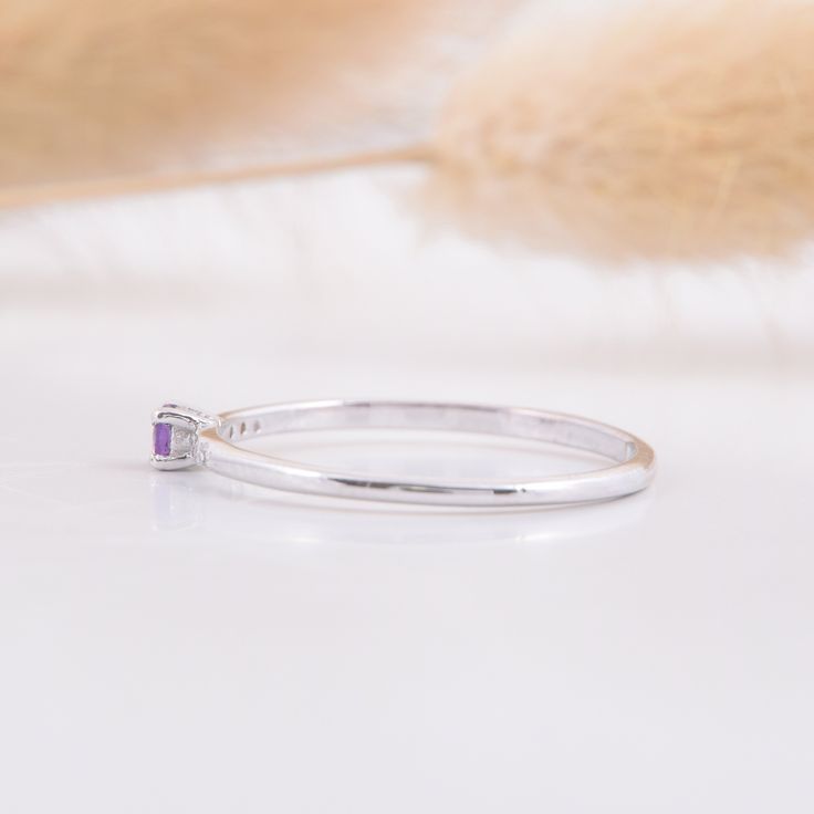 14k solid white gold amethyst promise ring for her,Small & dainty womens promise ring,Womens amethyst gold ring,Unique delicate promise ring WE OFFER UNLIMITED PERIOD INSTALLMENTS PLAN This is a beautiful, stunning, feminine ring that works well for all occasions, styles, and ages. You will love it! Ring information: Main stone: Amethyst Approximate size: 2.5mm Accent stones: Cubic zirconia Approximate size: 1.0mm (6 stones) Metal type: Gold Metal stamp: 14k Gold Installment Payments We offe Dainty White Gold Birthstone Promise Ring, Minimalist Amethyst Promise Ring, Stackable Amethyst Promise Ring, Dainty Purple Birthstone Ring With Prong Setting, Dainty Amethyst Ring For Formal Occasions, Minimalist Amethyst Birthstone Promise Ring, Minimalist Amethyst Jewelry For Promise Ring, Dainty Amethyst Ring With Prong Setting For Promise, 14k White Gold Birthstone Promise Ring