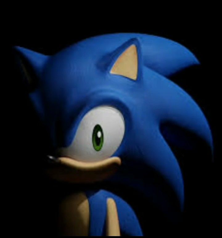 sonic the hedgehog is looking at something in front of him with big green eyes