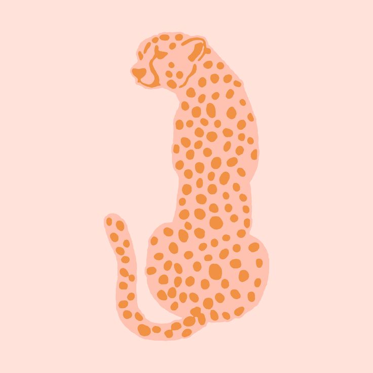 an orange and white cheetah sitting on top of a pink background with dots