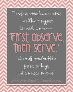 a pink and gray chevron background with a quote from the book first observe, then serve