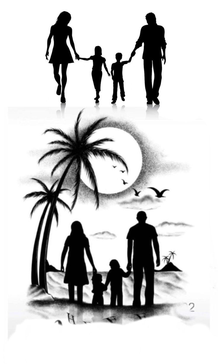 the silhouettes of people are shown in black and white