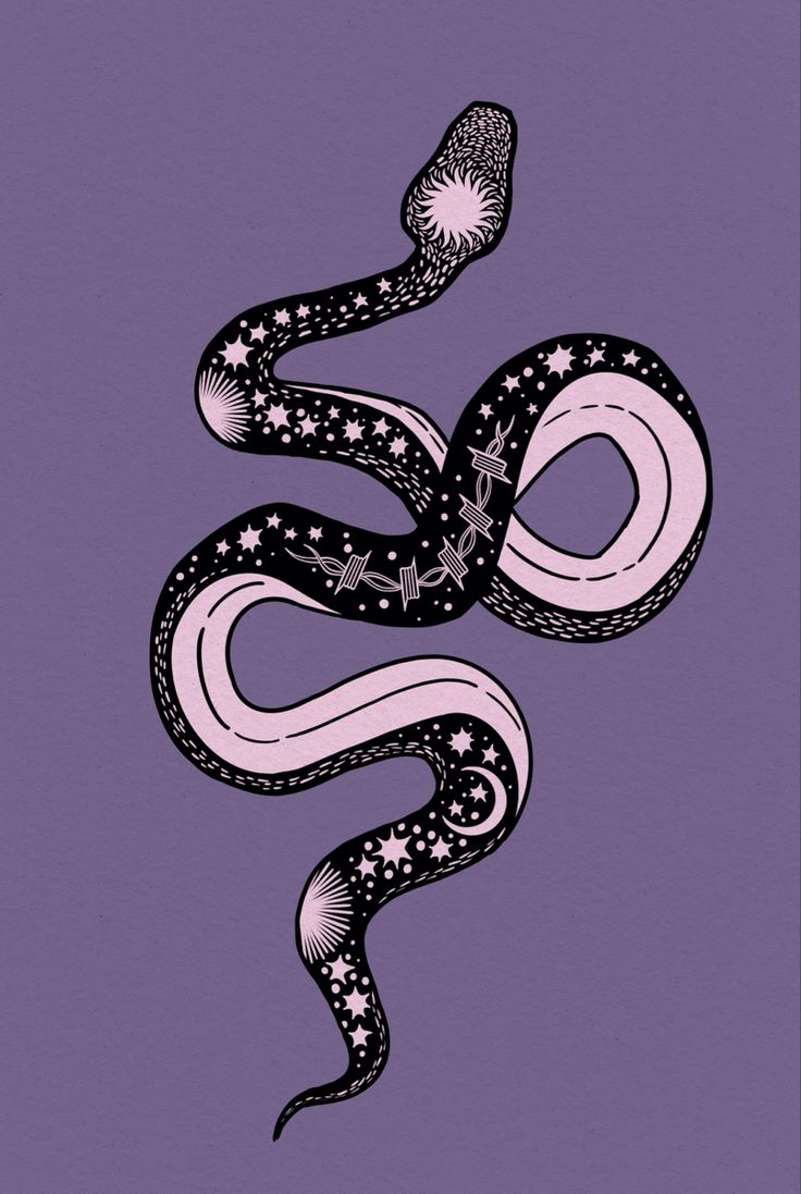 a purple and black snake with stars on it's tail, in the air