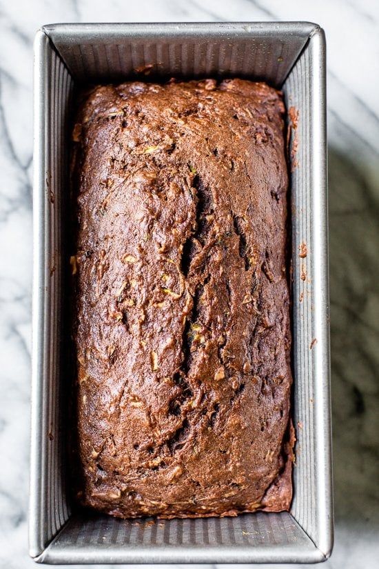 a loaf of chocolate cake in a pan