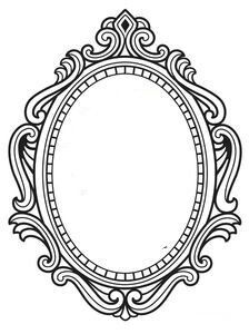 a black and white drawing of an oval frame