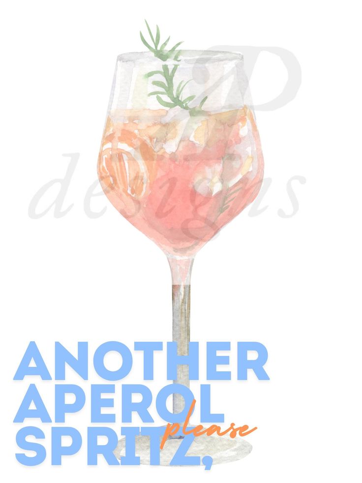 a painting of a wine glass with an orange and rosemary garnish in it