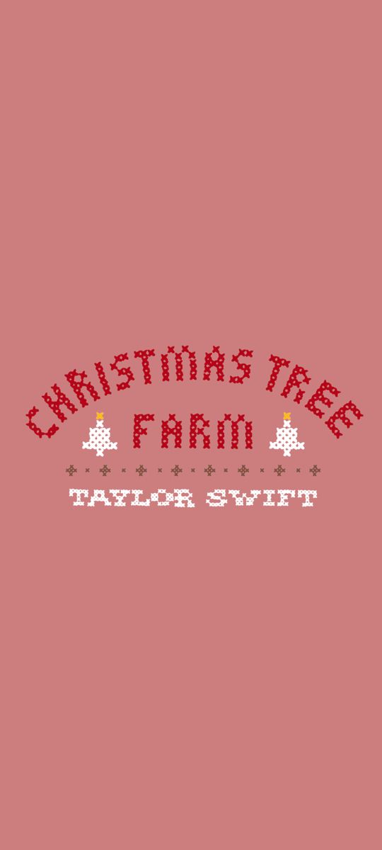 the christmas tree farm taylor swift logo on a pink background with red and white stars