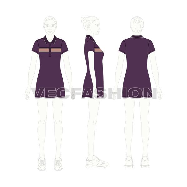 Women's A line Polo Shirt Dress Women Vector, Polo Shirt Dress, Flat Sketches, Vector Template, Dress Shirts For Women, Fashion Flats, Button Placket, Womens Flats, Purple Color