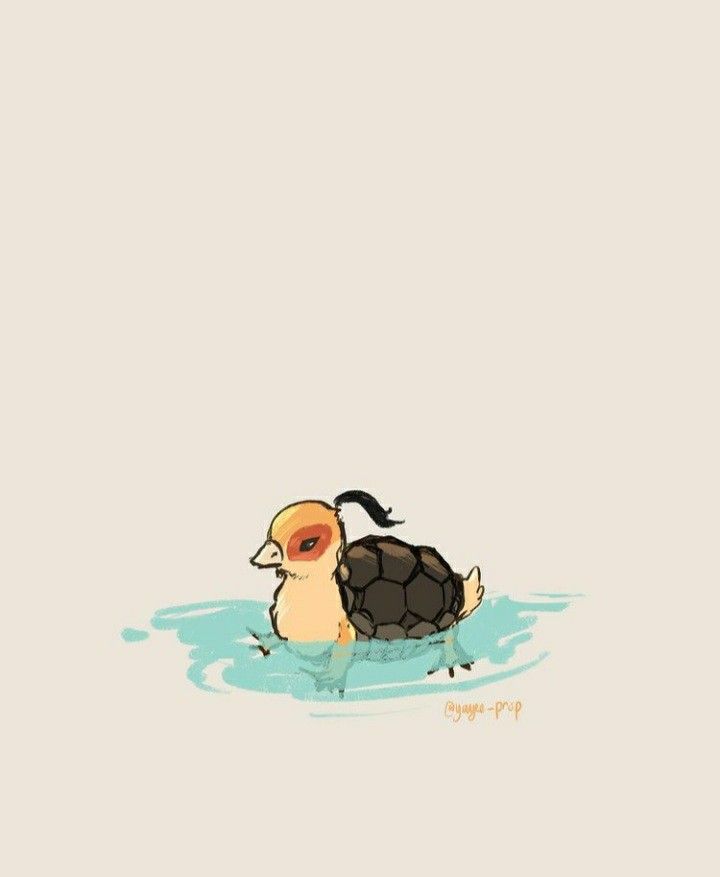 a duck floating in the water with a turtle on it's back