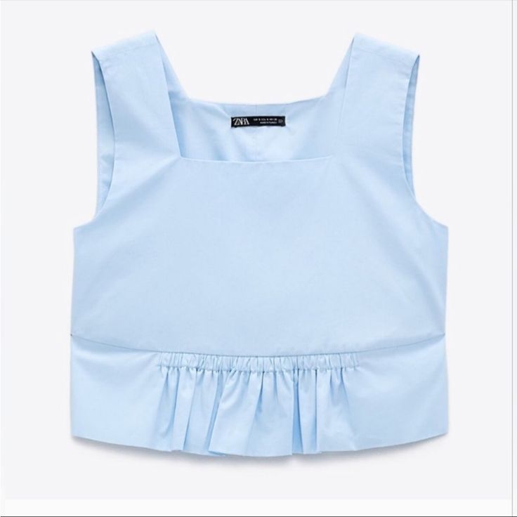 Zara Baby Blue Crop Top Blouse. Chic Blue Summer Blouse, Blue Cotton Summer Blouse, Chic Blue Tank Top For Work, Blue Sleeveless Blouse Crop Top, Chic Blue Tank Top For Spring, Chic Light Blue Sleeveless Top, Zara Blue Summer Blouse, Summer Blue Zara Blouse, Light Blue Sleeveless Blouse Tank Top For Spring