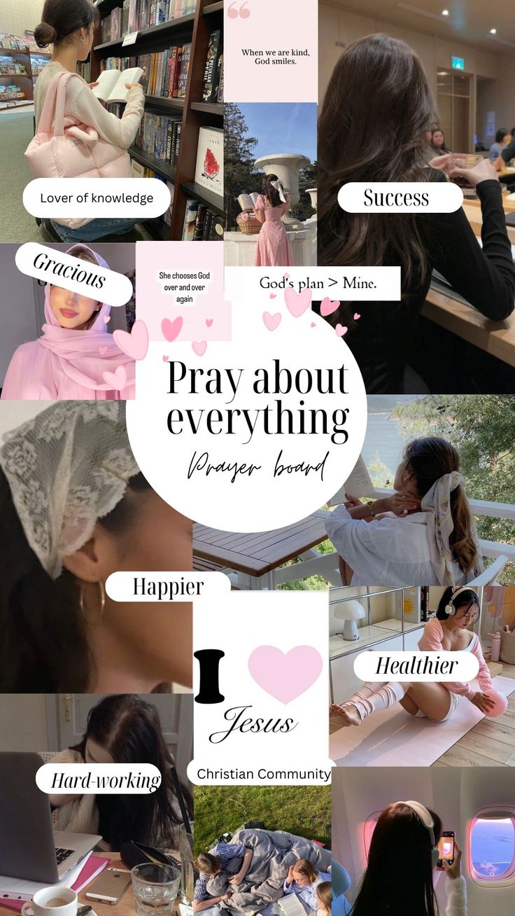 a collage of photos with the words pray about everything in different languages and colors