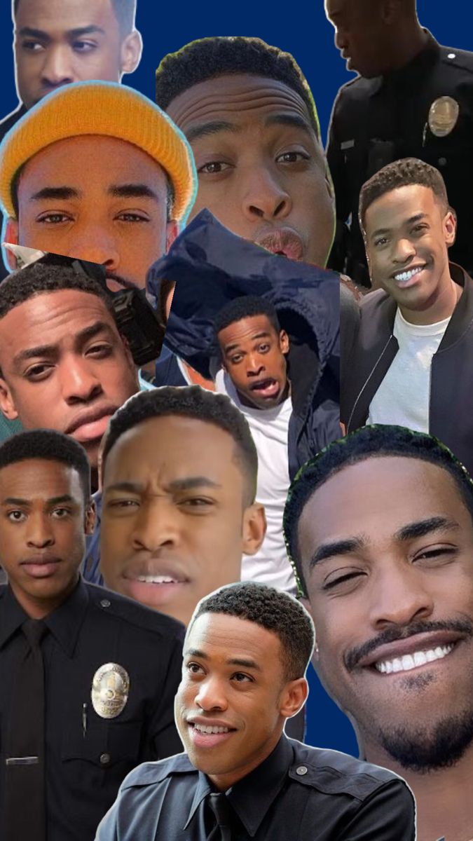 a collage of black men with different facial expressions and hair styles, all wearing police uniforms