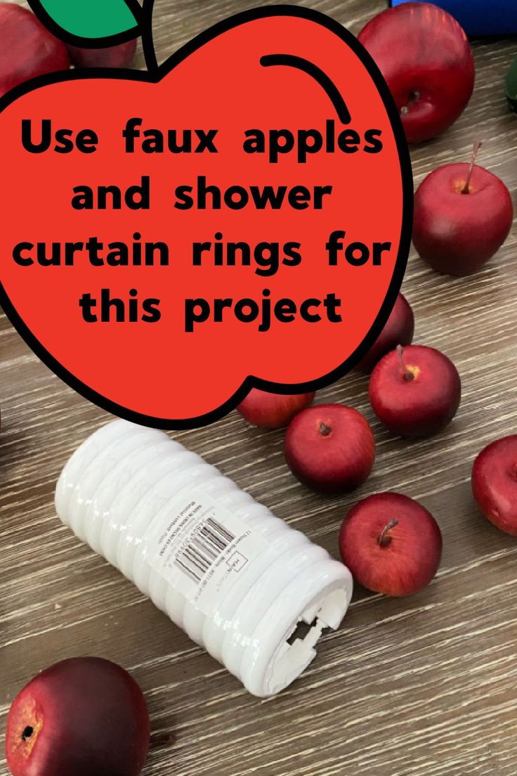 an apple with the words use fax apples and shower curtain rings for this project