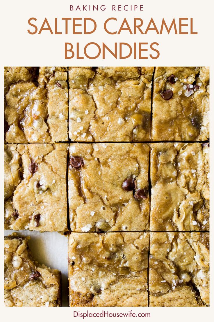 homemade salted caramel blondies with text overlay