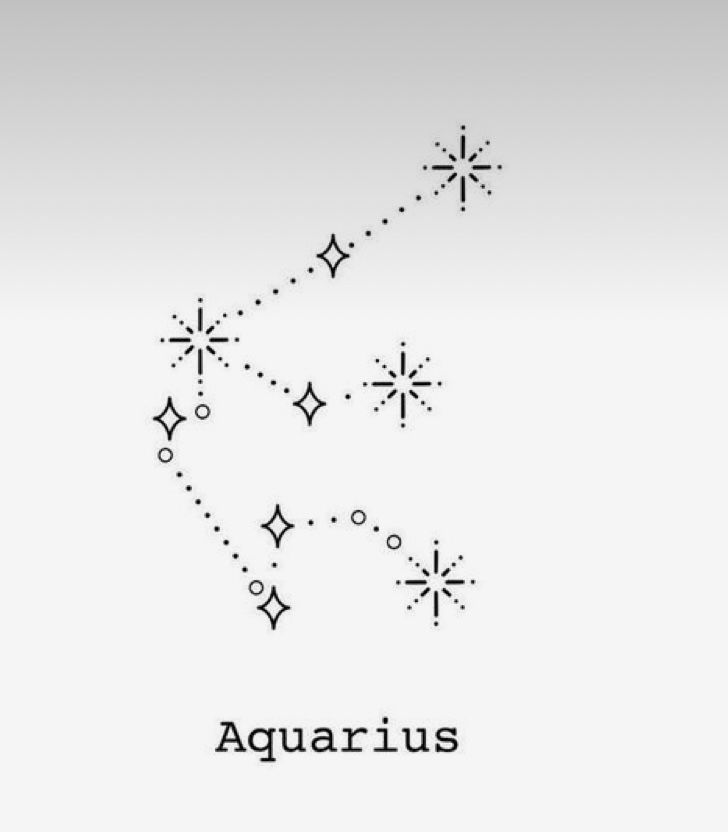 the zodiac sign aquarius is drawn in black ink on a white background with snowflakes