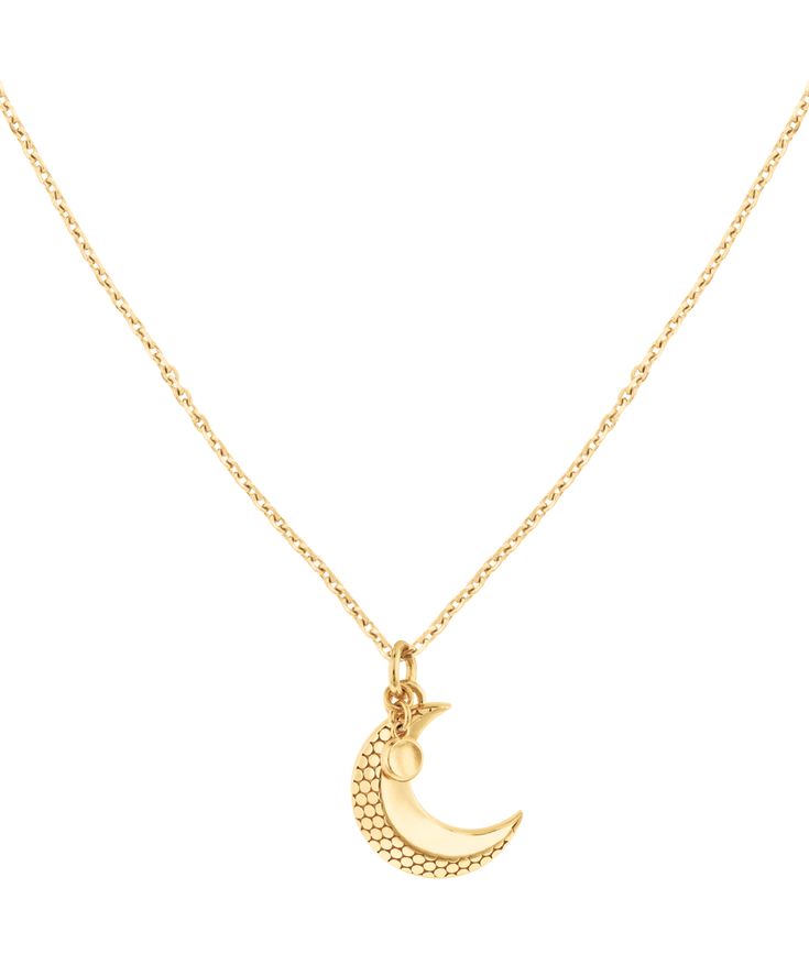 Add An Element Of Celestial Elegance To Any Ensemble With This Stunning Moon Pendant Necklace. Crafted From Gleaming Vermeil—14K Yellow Gold-Plated Sterling Silver—This Pendant Gets A Signature Touch From Our Iconic Dot Charm And An Embossed Dot Pattern. A Delicate Chain Of Matching 14K Yellow Gold Vermeil Completes The Design, Finished With A Clasp Closure And Adjustable Length Of 16”-18”. | Movado | Women's Gold-Plated Moon Charm Moon Pendant Necklace, Delicate Chain, Moon Charm, Moon Pendant, Moon Necklace, Dots Pattern, Gold Plated Sterling Silver, Gold Vermeil, Time Piece