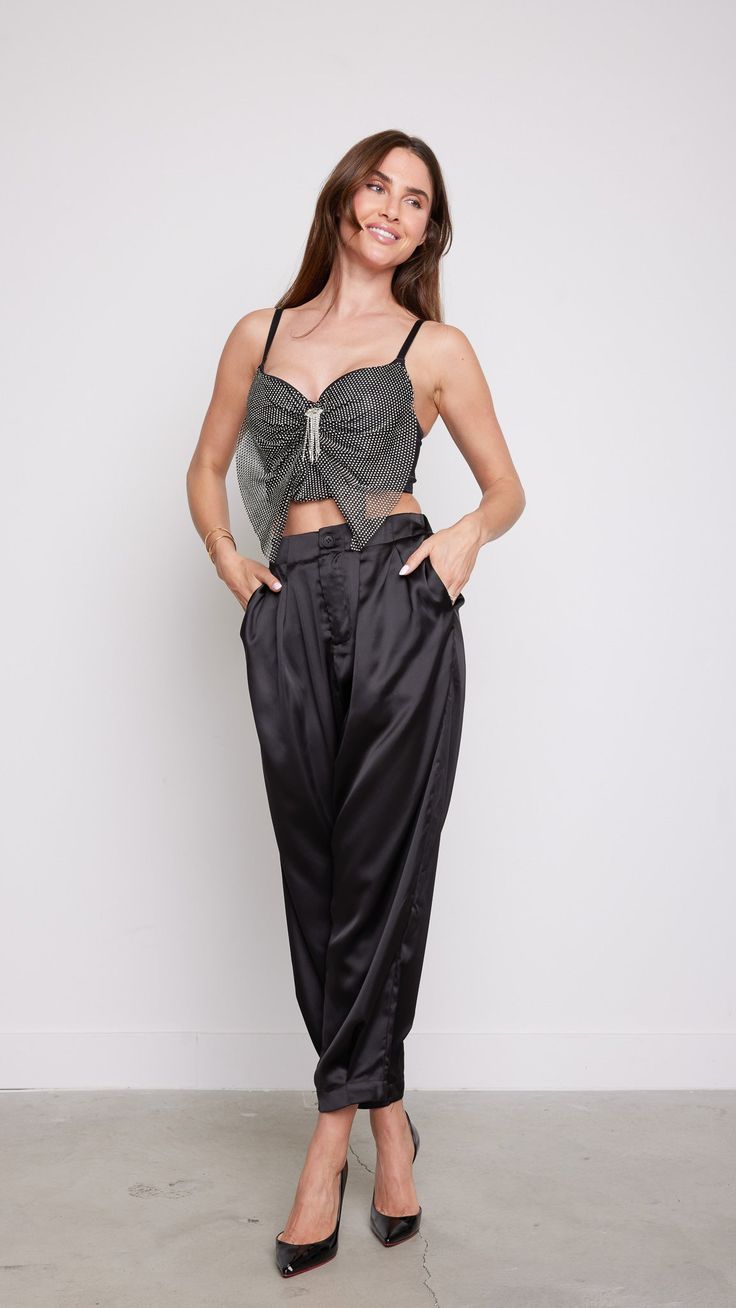 Elevate your summer wardrobe with this chic satin black cargo , designed for both style and comfort. These pants exudes sophistication with its clean lines and flattering silhouette, while the cargo styled pants offer a modern twist with their relaxed fit and convenient pockets. Features: Pockets Satin Fabric Black 80276 P3-14 Tropical Luxury, Strapless Neckline, Satin Pants, Black Cargo, Fabric Black, Satin Top, Resort Style, Floral Dress Black, Top Sales