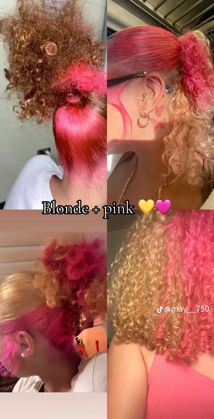 Color Hair Ideas Natural, Cute Pink And Blonde Hair, Color Hair Combinations, Color Dye Hair Ideas, Honey And Pink Hair, Red Roots Pink Ends Hair, Ideas To Color Your Hair, Best Colors To Dye Your Hair, Colors To Dye Your Hair Light Skin