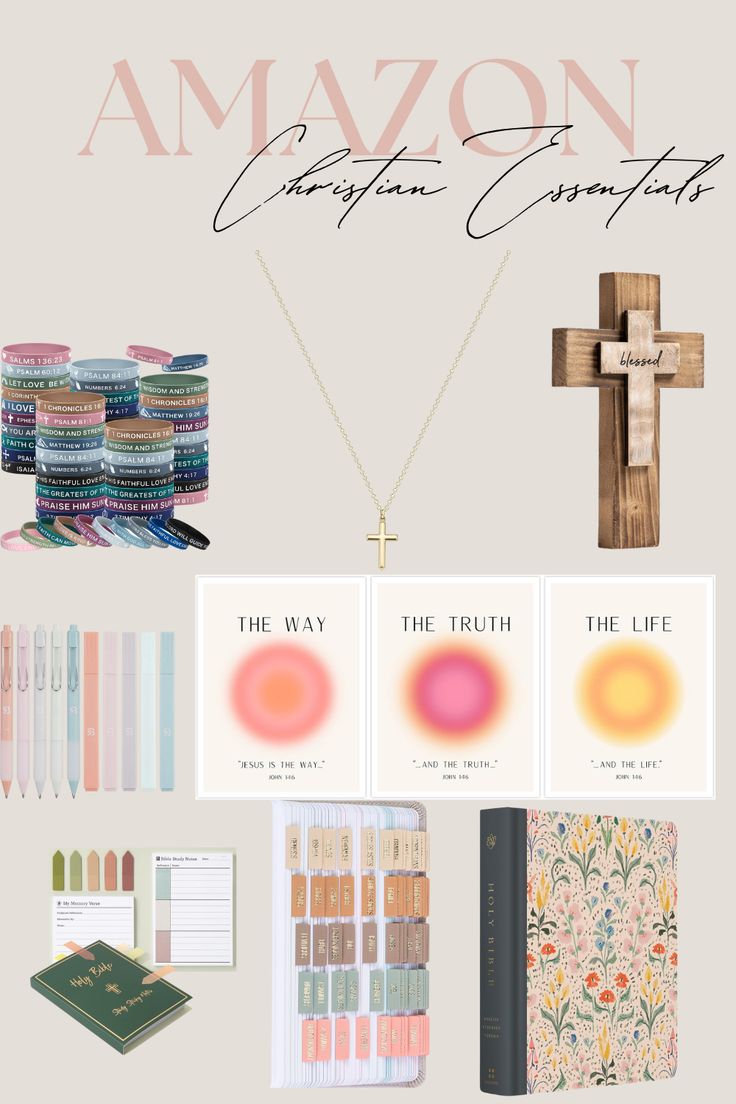 an assortment of items from amazon's christian craftshopped book, including a cross and