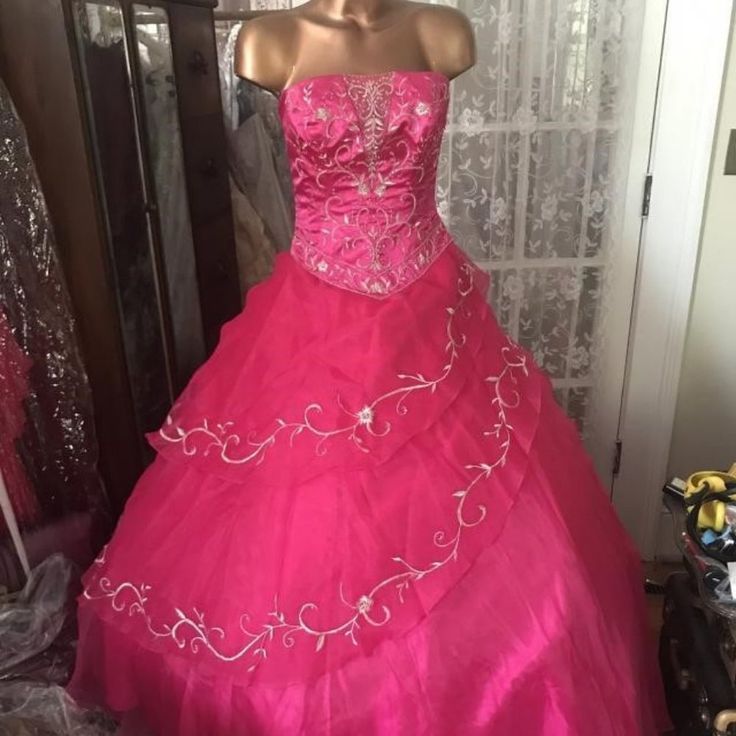 Beautiful Colors And Beadery. Brand New With Tags. Marked Down To $429.00 Hot Pink Wedding Dress, Hot Pink Weddings, Fitted Prom Dresses, Strapless Prom Dress, Quince Dress, Cobalt Blue Dress, Pink Wedding Dress, Princess Gown, Pink Sparkly