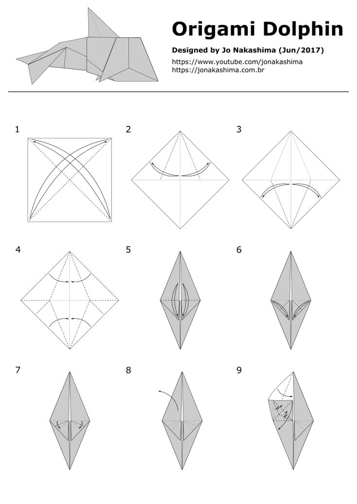 an origami dolphin is shown with instructions to make it