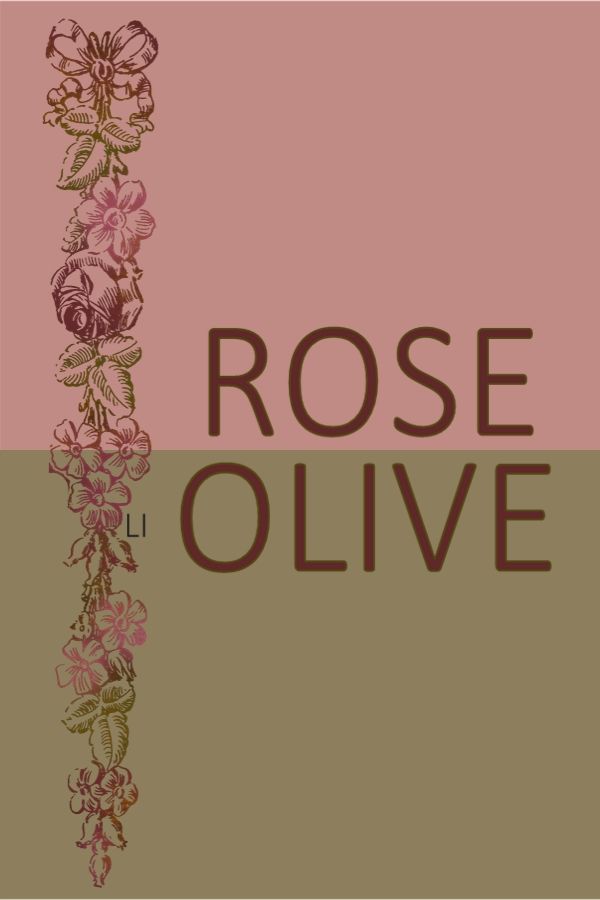 the rose olive logo is shown on a pink and brown background with flowers in it