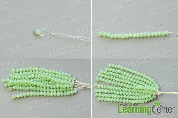 how to make the beaded necklace with light green beads and white thread on it