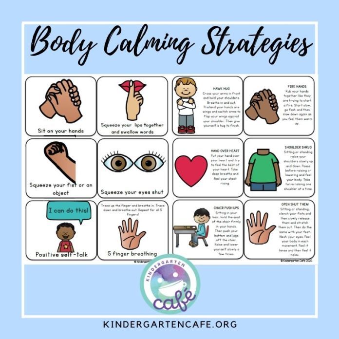 a poster with the words body calming strategy on it and pictures of hands in different colors