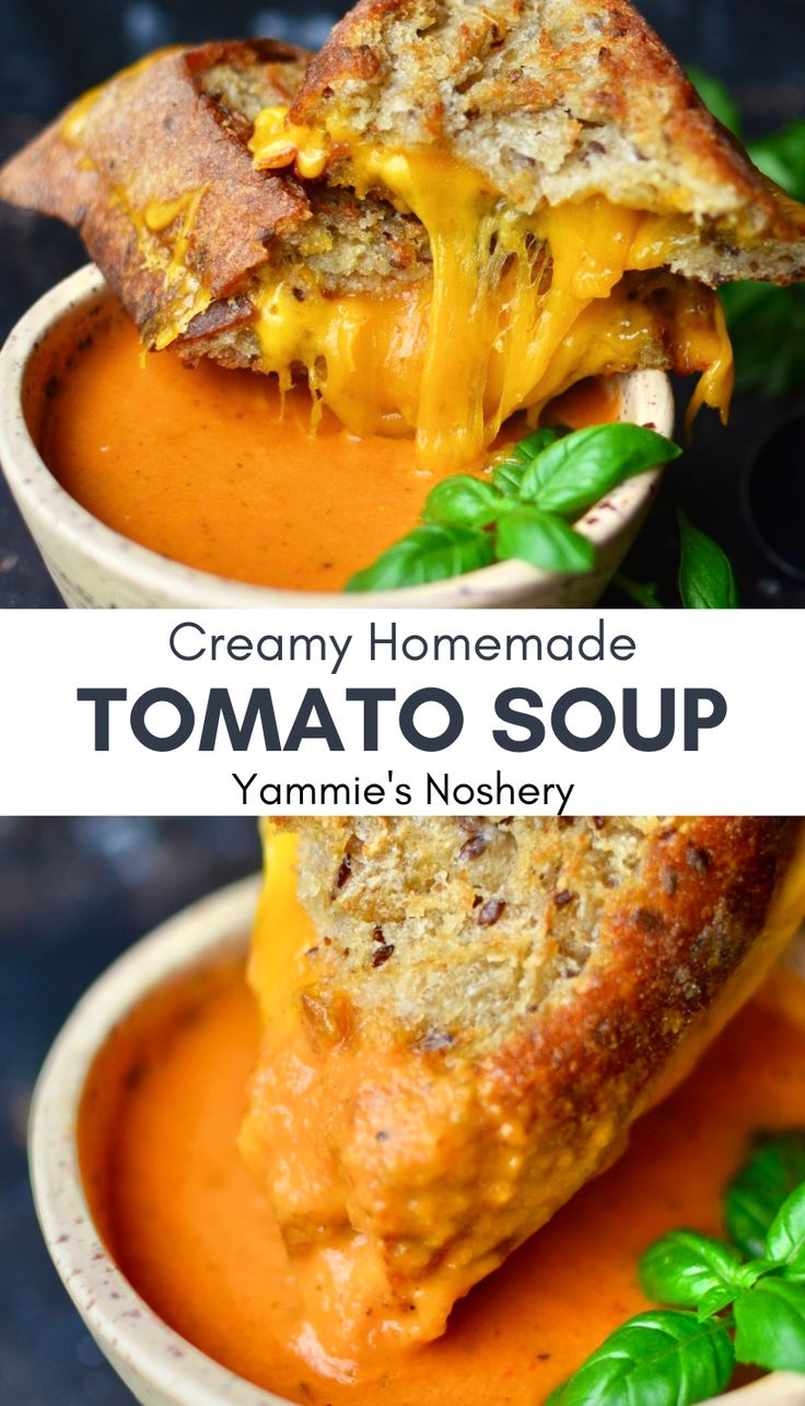 creamy homemade tomato soup in a white bowl