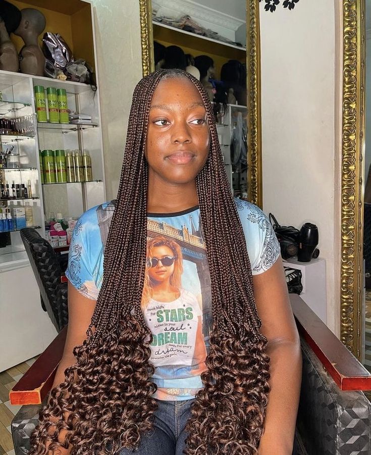 Long Brown Braids With Curls, Brown Attachment Braids, Hairstyles With Attachment Braids, Attachment Hair Styles Braids, Black And Brown Braids With Curls, Burgundy Braids, Cute Box Braids, Short Box Braids Hairstyles, Braided Hairstyles For Black Women Cornrows