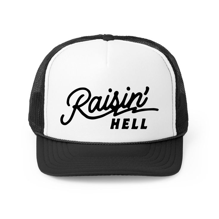 Introducing the Raisin' Hell Trucker Hat, the perfect accessory for country concert goers. With a vintage snapback cap design, this hat adds a cool retro touch to any streetwear look. Embrace your inner western style with this versatile and stylish accessory. Trendy Snapback Hat For Country Events, Snapback Hats For Country Events In Spring, Spring Snapback Hats For Country Events, Casual Snapback Hat For Summer Country Events, Casual Curved Brim Snapback Hat For Country Events, Summer Rodeo Trucker Hat With Flat Brim, Summer Trucker Hat With Flat Brim For Country Events, Spring Rodeo Flat Brim Trucker Hat, Summer Rodeo Truck Hat With Flat Brim