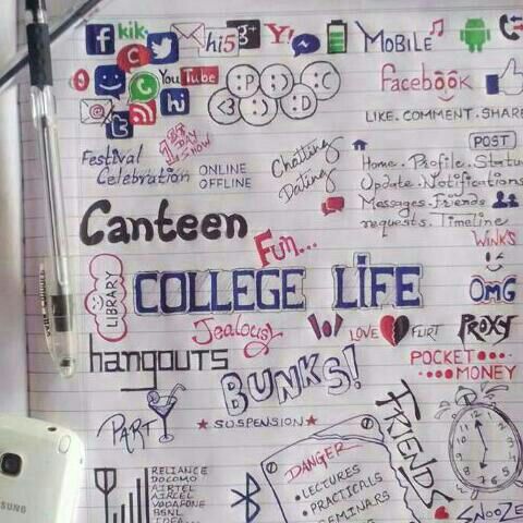 a piece of paper with writing and doodles on it that says canteen college life