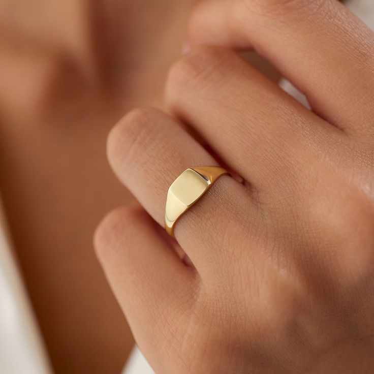 14k Gold Signet Ring / 14K Gold Geometric Pinky Ring / Square Signet Ring For Women / Simple Thick Band Ring By Ferkos Fine Jewelry   ▶ Item Details * Handmade * Made to Order * Gold KT: 14K Solid Gold (also available in 18K) * Gold Color Options: Rose Gold, Yellow Gold, White Gold * Signet: 6.5 x 6.5 MM * Ready to Ship in 3-10 Business Days ▶ See more of our Gold Wedding Bands here - https://etsy.me/3X3uf9F ▶ See our storefront here - http://etsy.me/2lUcVnH  ▶ All store sections here * Diamond Rings - http://etsy.me/2lwKUl8 * Diamond Earrings - http://etsy.me/2lyqVBP * Diamond Necklace - http://etsy.me/2mqa6O1 * Diamond Bracelets - http://etsy.me/2mVrAB5 * Gold Necklaces - http://etsy.me/2lUxj86 * Gold Bracelets - http://etsy.me/2l9VKBr * Gold Bangle - http://etsy.me/2l9VKBr * Gold Earrin 14k Gold Filled Tarnish Resistant Rings, Fine Jewelry 14k Gold Filled Gold Rings, 14k Gold Filled Rings In Fine Jewelry Style, 14k Yellow Gold Filled Rings For Promise, Yellow Gold 14k Gold-filled Rings As Promise Rings, 14k Gold Filled Yellow Gold Promise Ring, Fine Jewelry 14k Gold Filled Open Ring, 14k Gold Filled Jewelry For Anniversary, 14k Gold Filled Ring For Anniversary