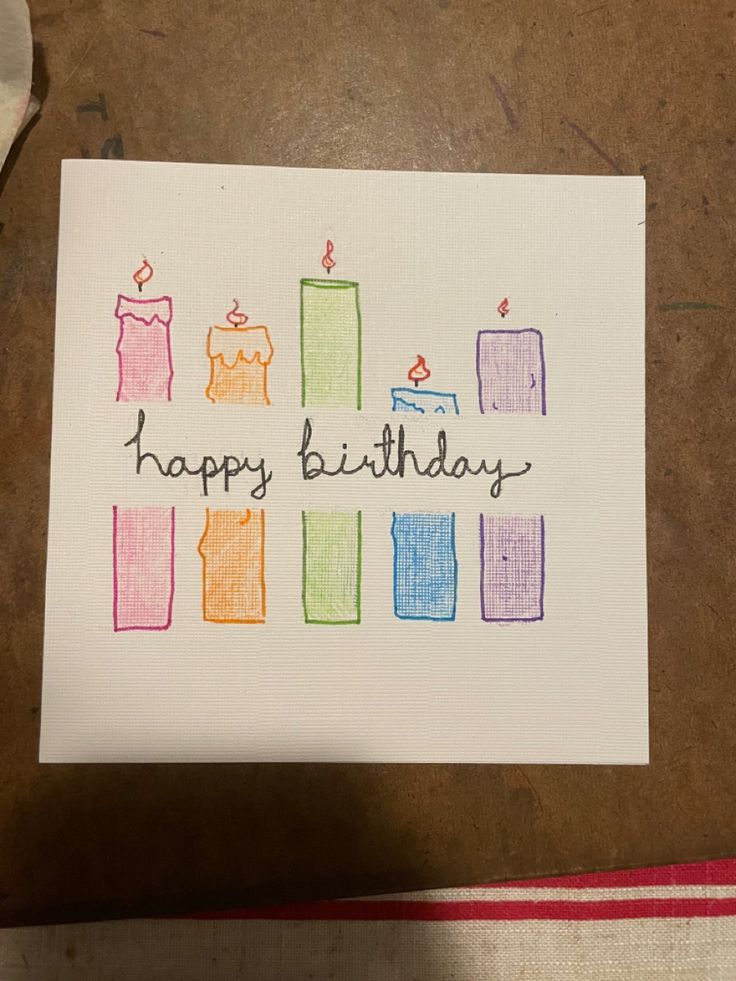 a birthday card with the words happy birthday written in colored crayons on it