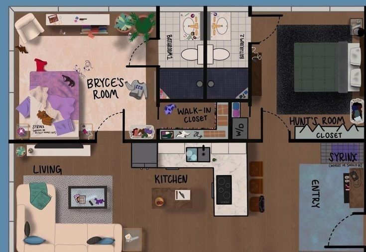 the floor plan for a two bedroom apartment with an attached kitchen and living room area